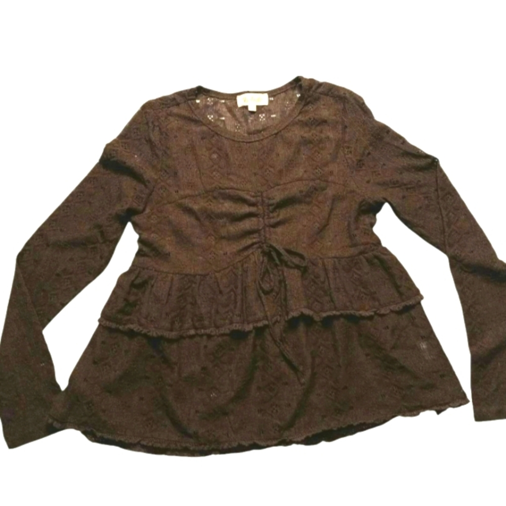 Listicle women's Brown Eyelet Covered Top Size L